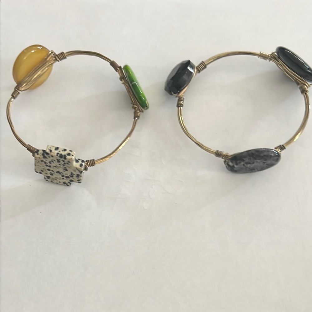 Yellow and Green Stone Wire Bracelets
